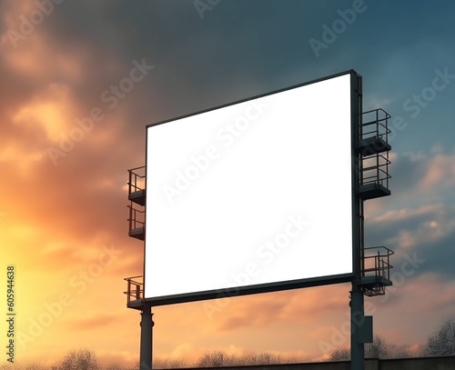 A large advertising panel with a sunset in the background and a transparent canvas, Generative AI