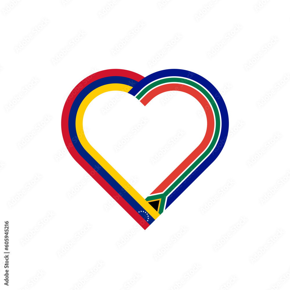 unity concept. heart ribbon icon of venezuela and south africa flags. vector illustration isolated on white background unity concept. heart ribbon icon of venezuela and south africa flags. vector illustration isolated on white background