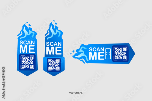 QR code scan for smartphone, Scan me icon. Qr code frame vector set. Template scan me Qr code for smartphone. QR code for mobile app, payment and phone. Scan me phone tag. Vector illustration.