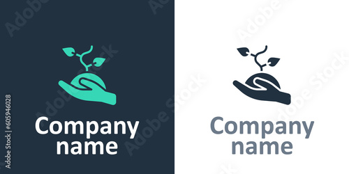 Logotype Volunteer team planting trees icon isolated on white background. Represents ecological protection, protecting plants and trees. Logo design template element. Vector