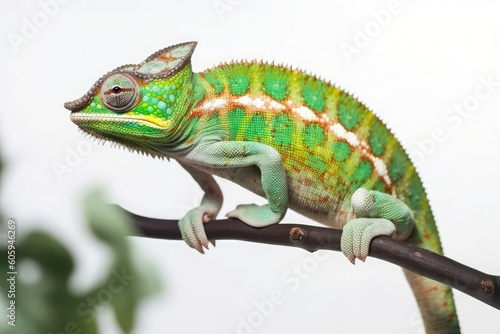 Exotic animal Chameleon isolated on white background. Generative AI
