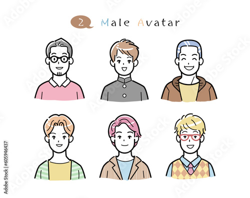 男性 イラスト アバター 上半身 セット 素材