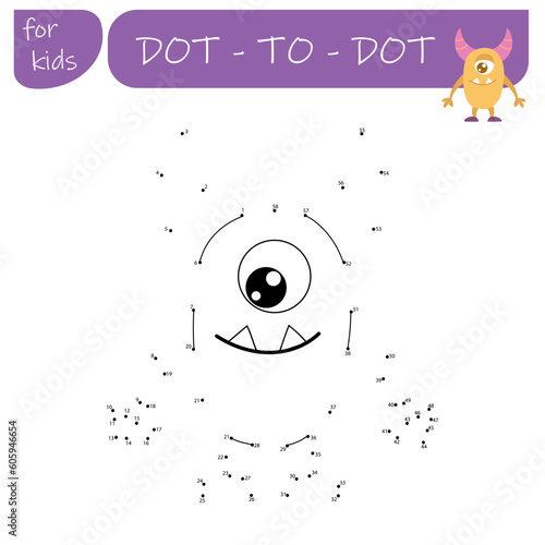 A game with numbers, a point-to-point educational game for children, cartoon monsters, aliens. Vector illustration