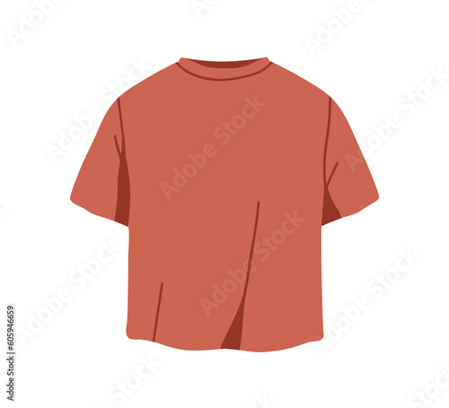Casual t-shirt. Unisex basic summer tshirt. Cotton wearing, apparel, clothes. Modern loose garment with short sleeves, round neck. Flat vector illustration isolated on white background