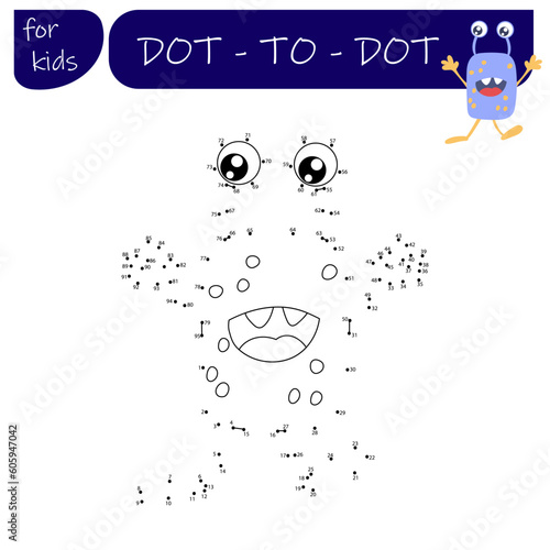 A game with numbers, a point-to-point educational game for children, cartoon monsters, aliens. Vector illustration