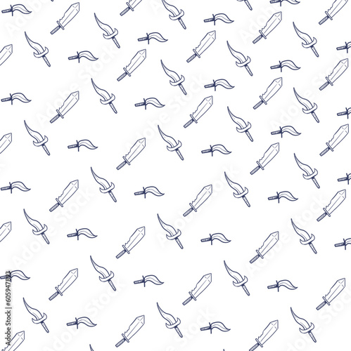 Accumulation of knives, daggers or cold weapons. Art is suitable for cartoonish military decor.