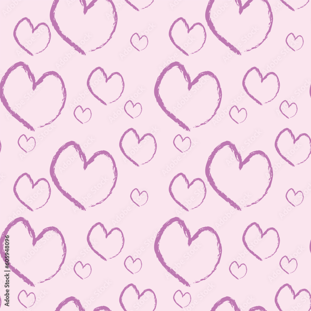 Pink Heart seamless pattern  romantic  Colorful hearts  vector background. Ready template for design, postcards, print, poster, party, Valentine's day, vintage textile,