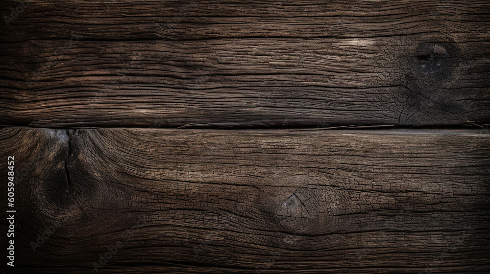 Fototapeta premium Natural dark wood texture pattern background in HD and colour. Texture is rough & rustic, giving a vintage & timeless feel. Generative AI