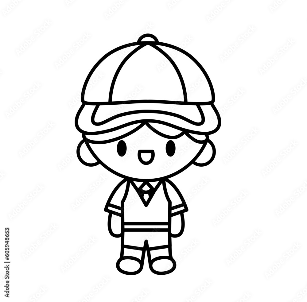 Cute kawaii student boy back to school cartoon outline icon Cute kawaii student boy back to school cartoon outline icon