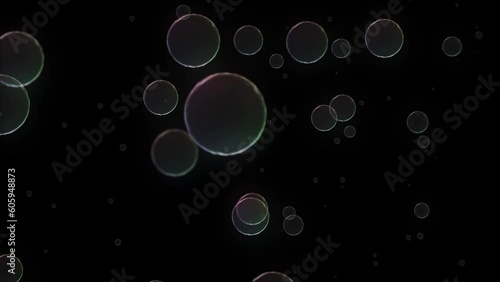 Seamless loop animation water bubbles filled carbon dioxide and float upwards on dark background. Green screen soda bubbles, aqua, bath soap, underwater, splashes. 4K alpha bubbles element effect photo