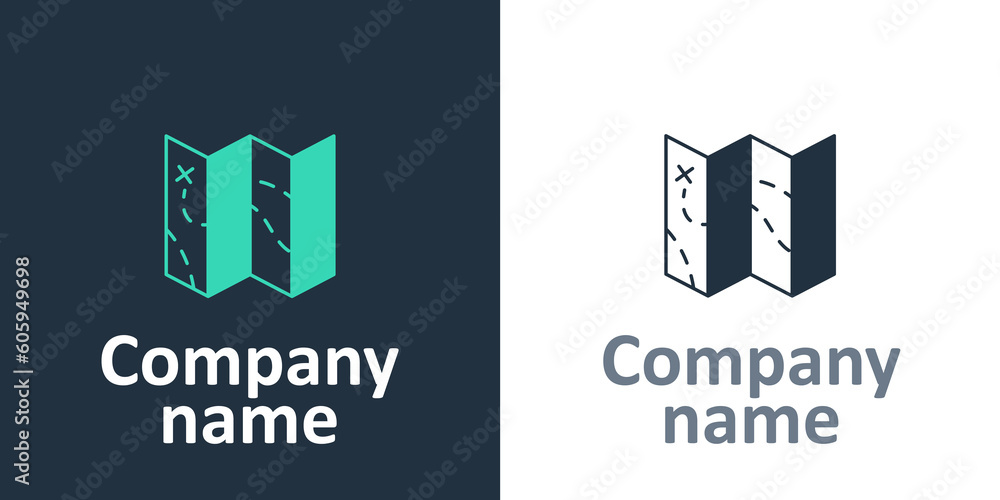 Obraz premium Logotype Folded map icon isolated on white background. Logo design template element. Vector