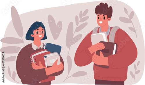 Vector illustration of Student people diversity. Man woman holding books and textbooks