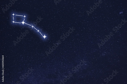Little Dipper constellation. Stick figure pattern in starry night sky