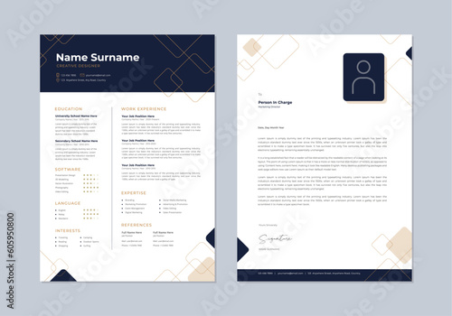 Professional Modern Clean Corporate CV Resume Template with black gold square box design
