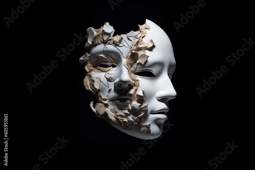 A mask, half comedy and half tragedy. generative AI