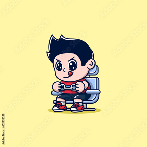 cute boy playing game cartoon