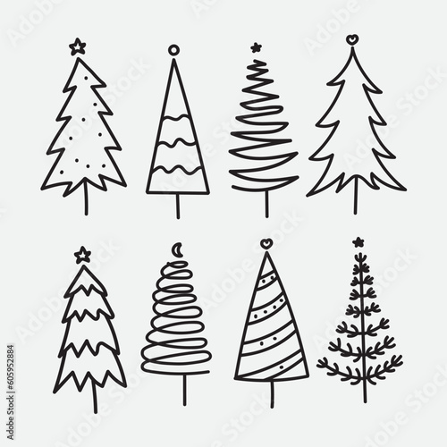 Christmas tree Hand drawn line art design