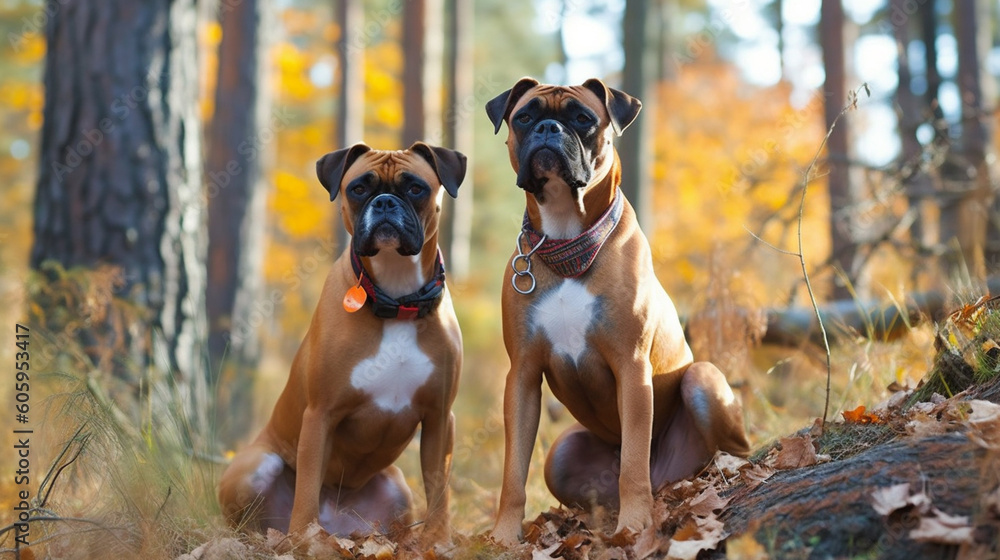Cute boxer dog standing in a park Cute boxer dog standing in a park