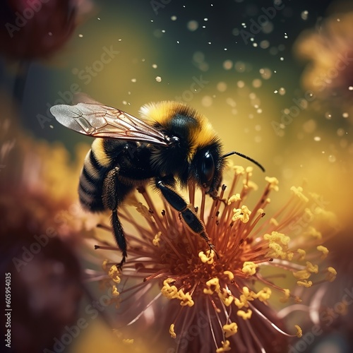Émerveillement Pollinisateur : Bourdon sur Fleur Jaune en Macro, la Beauté de la Nature en Action