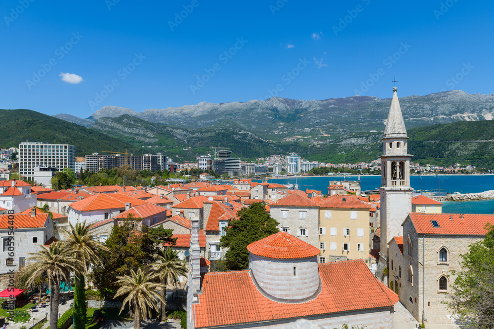 Red roofs of the old town in Budva. Montenegro