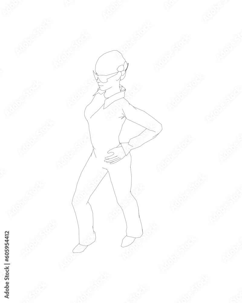 Portrait of woman in sunglasses. Vector minimalistic illustration for social media stories, logo, poster, print, cover, postcard, banner. Female figure outline. Contour of a girl in a business suit.