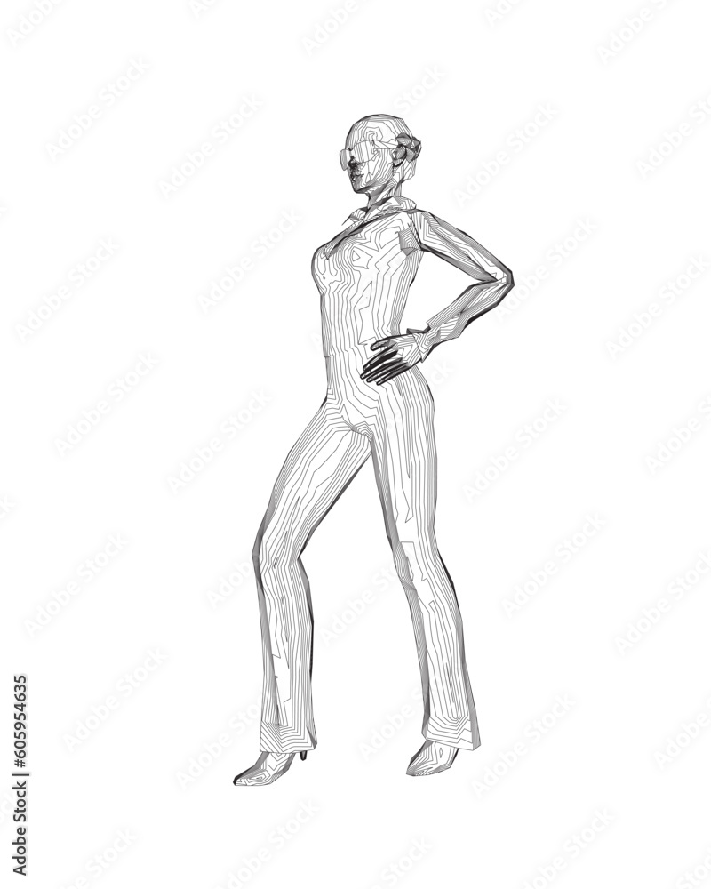 The contour of a girl in sunglasses stands with her leg forward and her hand on her hip. Silhouette standing woman in sunglasses. Stylized contemporary portrait model. Girl in trendy clothes. Vector. The contour of a girl in sunglasses stands with her leg forward and her hand on her hip. Silhouette standing woman in sunglasses. Stylized contemporary portrait model. Girl in trendy clothes. Vector.