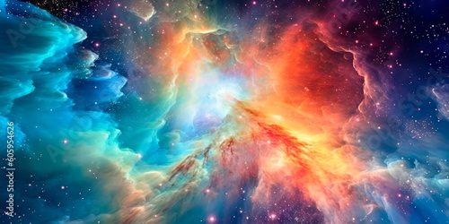 Orion Nebula  a stellar nursery  showcasing the birth of new stars in a cloud of colorful gases. Generative AI