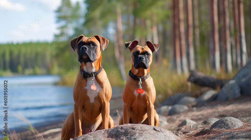 Cute boxer dog standing in a park Cute boxer dog standing in a park