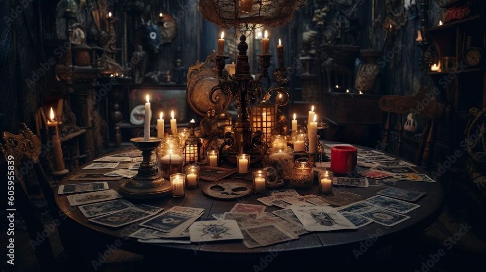 Antique table with candles, ai generated Antique table with candles, ai generated