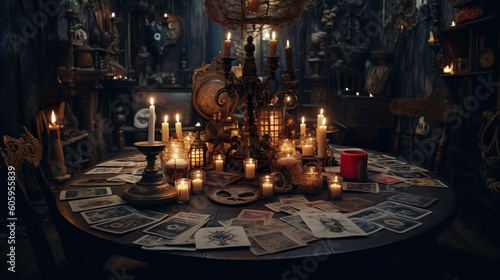 Antique table with candles, ai generated