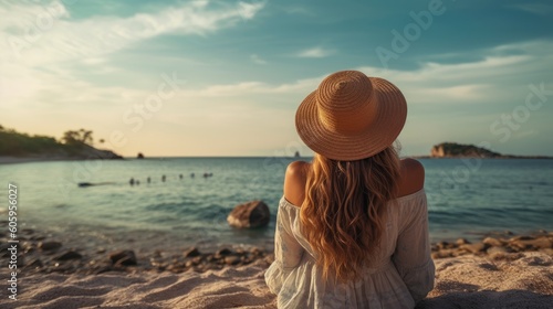 young woman admiring the view while sitting on the beach © Andrus Ciprian