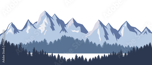 Landscape graphic with mountains for use as a template for flyer or for use in web design.