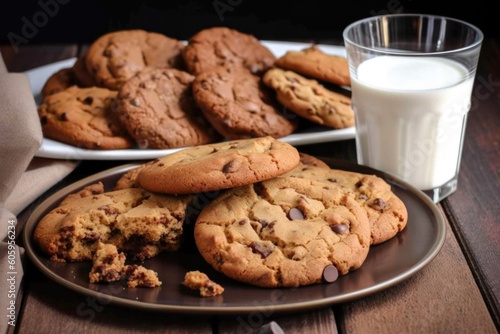 platter of cookies and biscotti, with glass of milk on the side, created with generative ai
