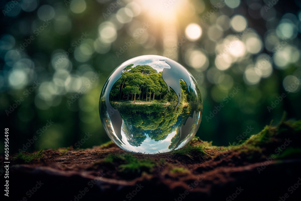 Save the planet. Green forest inside of the globe created with Generative AI technology Save the planet. Green forest inside of the globe created with Generative AI technology