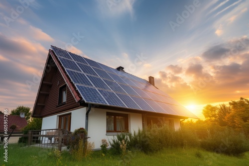 solar panel installation on the roof of eco-friendly home, created with generative ai