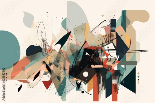 abstract design with deconstructed and fragmented shapes, each element showing a different part of the whole, created with generative ai