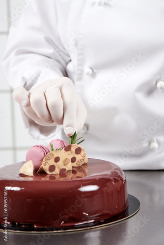 Patisserie cake with glaze and decoration 