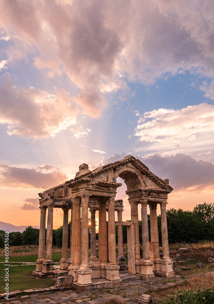 Sunset and clouds in the ancient city of Aphrodisias
