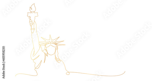 Happy Independence Day in United States 4th of July 
 with statue of liberty. line art style Vector eps 10
