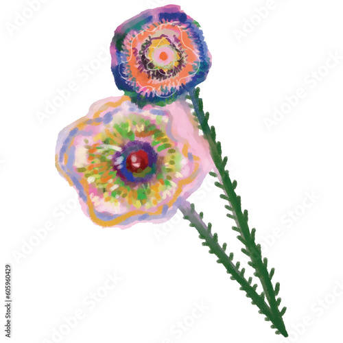 Art flower rainbow color, crayon drawing style, for decoration your note or print to sticker