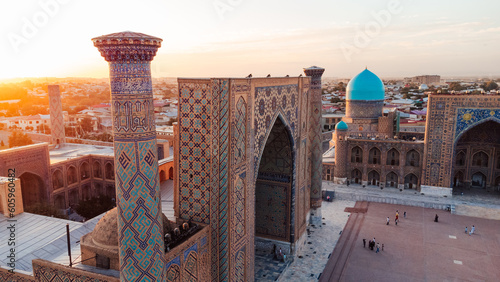 Canvastavla Registan Square in Samarkand Uzbekistan during sunset