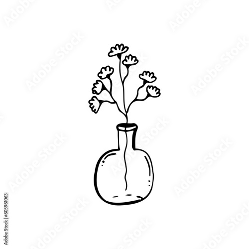 Stock vector clipart vase with flowers. Doodle style.
