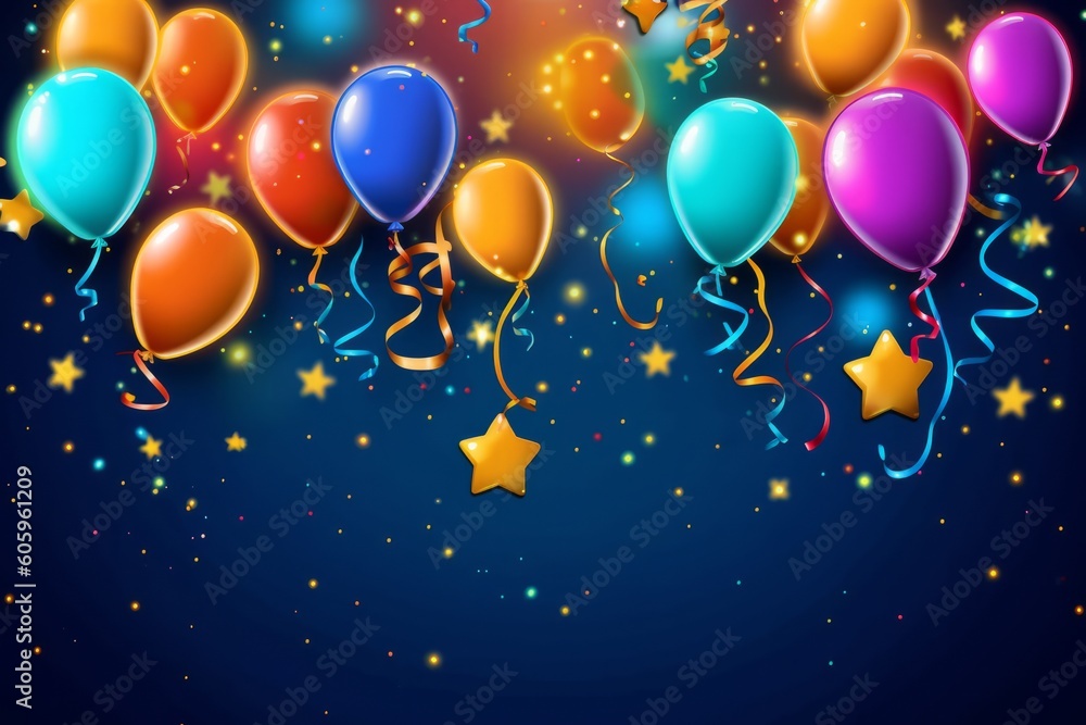 Sparkling Birthday Bash: A Festive Background of Balloons, Stars, Confetti, and Celebration, Generative AI. Sparkling Birthday Bash: A Festive Background of Balloons, Stars, Confetti, and Celebration, Generative AI.