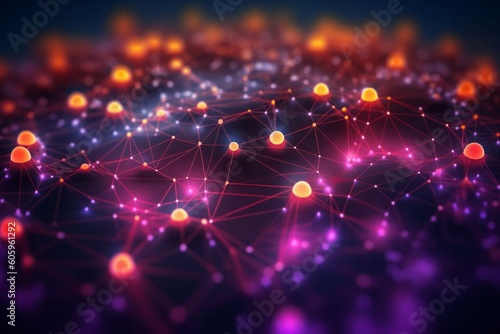 Connecting the World: Exploring the Vibrant Landscape of Global Telecommunication Networks in Glowing Neon Colors, Generative AI.