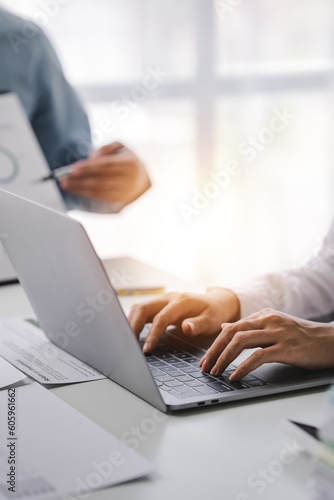 office girl's hands typing input data