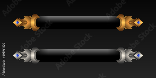 Fantasy vintage gold and silver lower third game title banners for game ui design