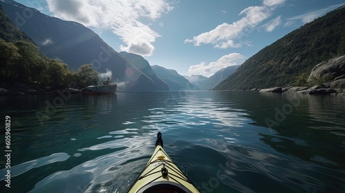 Embark on an exhilarating kayaking expedition through crystal-clear waters. . Generated by AI.