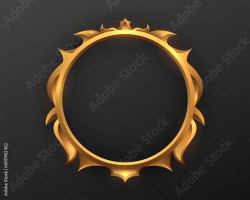 Fantasy golden vintage circle border frame on black background