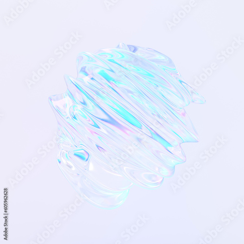 Abstract glass shape with iridescent effect. 3d rendering illustration.