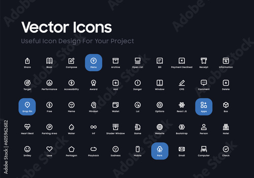 Collection of Vector Icon Design Resources With Beautiful Minimalist Shapes. Suitable For Website and User Interface Design Projects